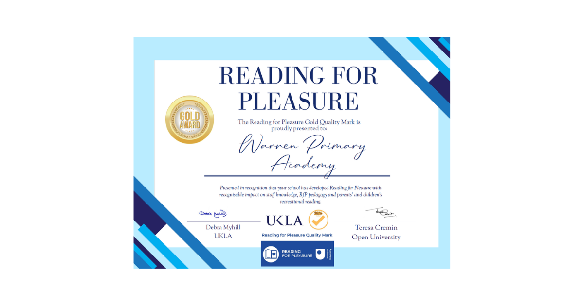 Warren Reading for Pleasure certificate